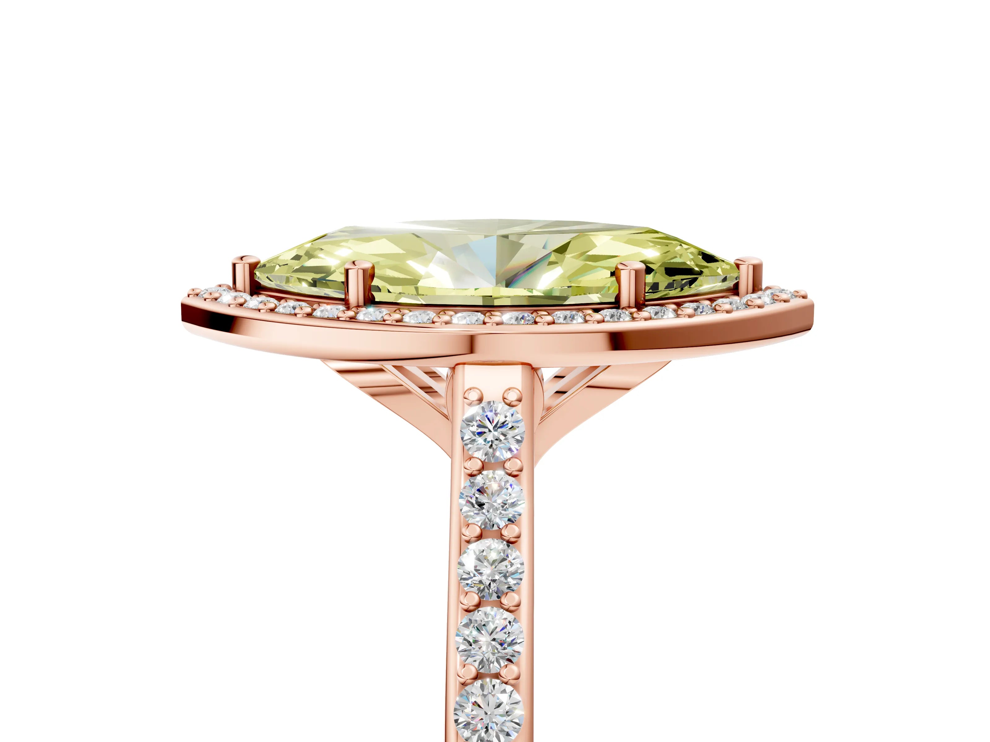 Rose gold Fancy Yellow Marquise Cut Halo Round Diamond Pavé Band with Four-Prong Setting_8