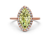 Rose gold Fancy Yellow Marquise Cut Halo Round Diamond Solitaire Engagement Ring with Pave Band and Four-Prong Setting_12