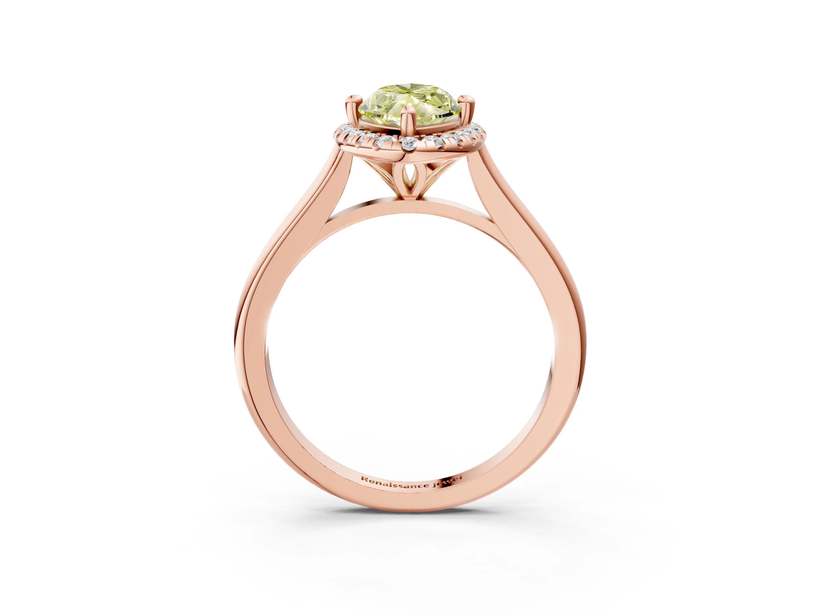 Rose gold Fancy Yellow Marquise Cut Halo Round Diamond Solitaire Engagement Ring with Pave Band and Four-Prong Setting_15
