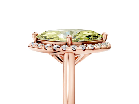 Rose gold Fancy Yellow Marquise Cut Halo Round Diamond Solitaire Engagement Ring with Pave Band and Four-Prong Setting_17