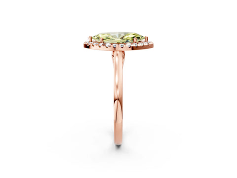 Rose gold Fancy Yellow Marquise Cut Halo Round Diamond Solitaire Ring with Pavé Band and Four-Prong Setting_2