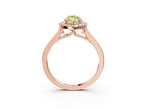 Rose gold Fancy Yellow Marquise Cut Halo Round Diamond Solitaire Ring with Pavé Band and Four-Prong Setting_3