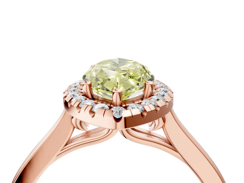 Rose gold Fancy Yellow Marquise Cut Halo Round Diamond Solitaire Ring with Pavé Band and Four-Prong Setting_4
