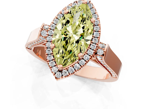Rose gold Fancy Yellow Marquise Cut Halo Round Diamond Twist Band with Four-Prong Setting_1