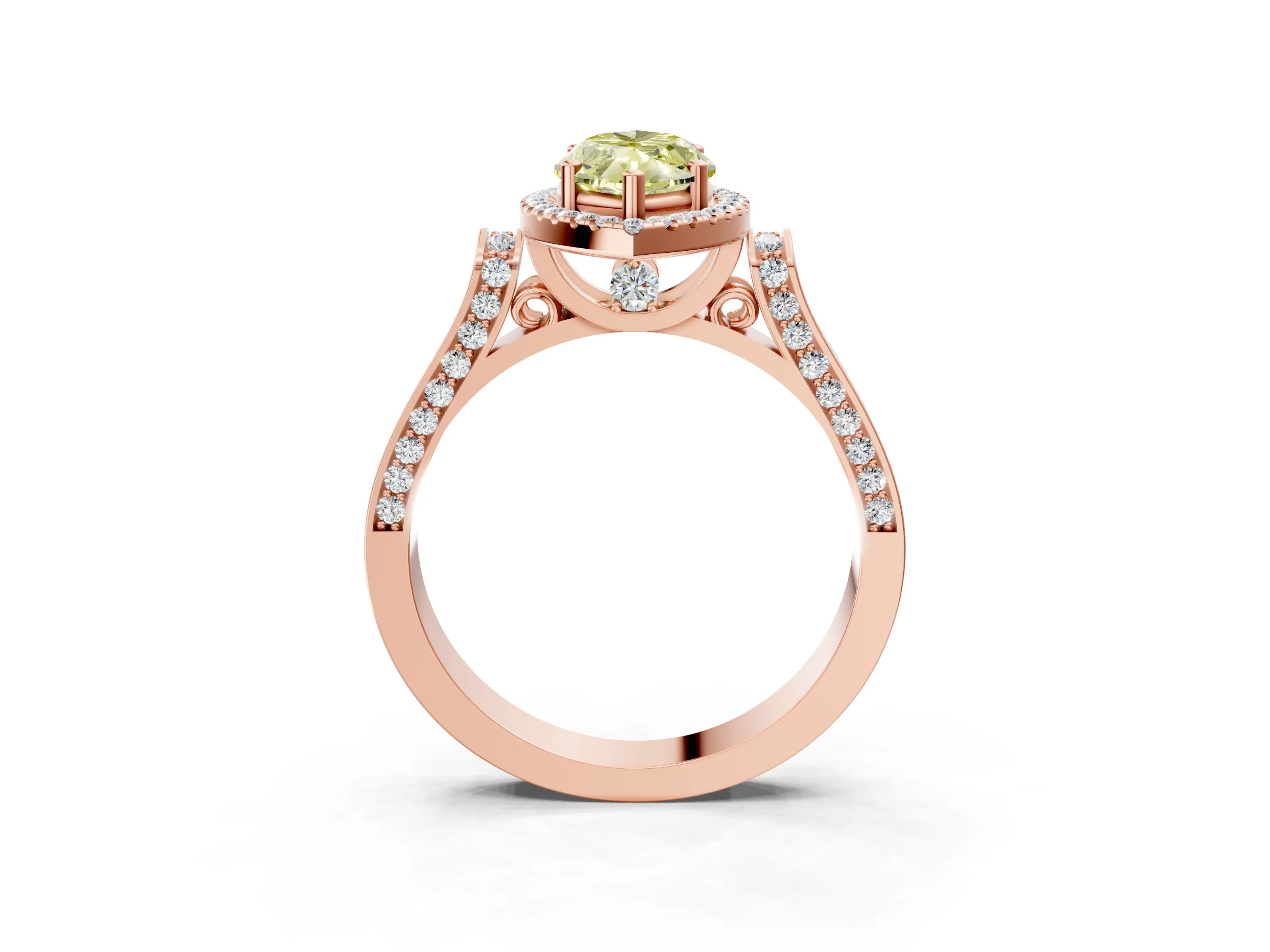 Rose gold Fancy Yellow Marquise Cut Halo Round Diamond Twist Band with Four-Prong Setting_3