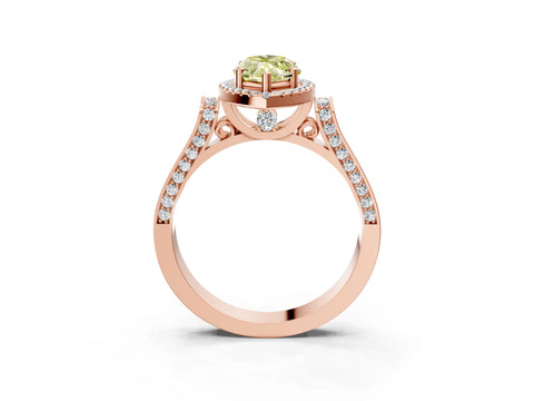 Rose gold Fancy Yellow Marquise Cut Halo Round Diamond Twist Band with Four-Prong Setting_3