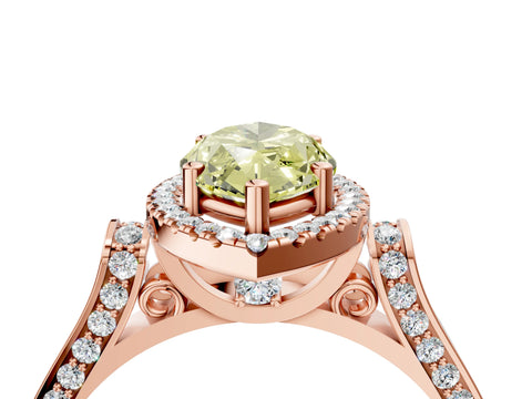 Rose gold Fancy Yellow Marquise Cut Halo Round Diamond Twist Band with Four-Prong Setting_4