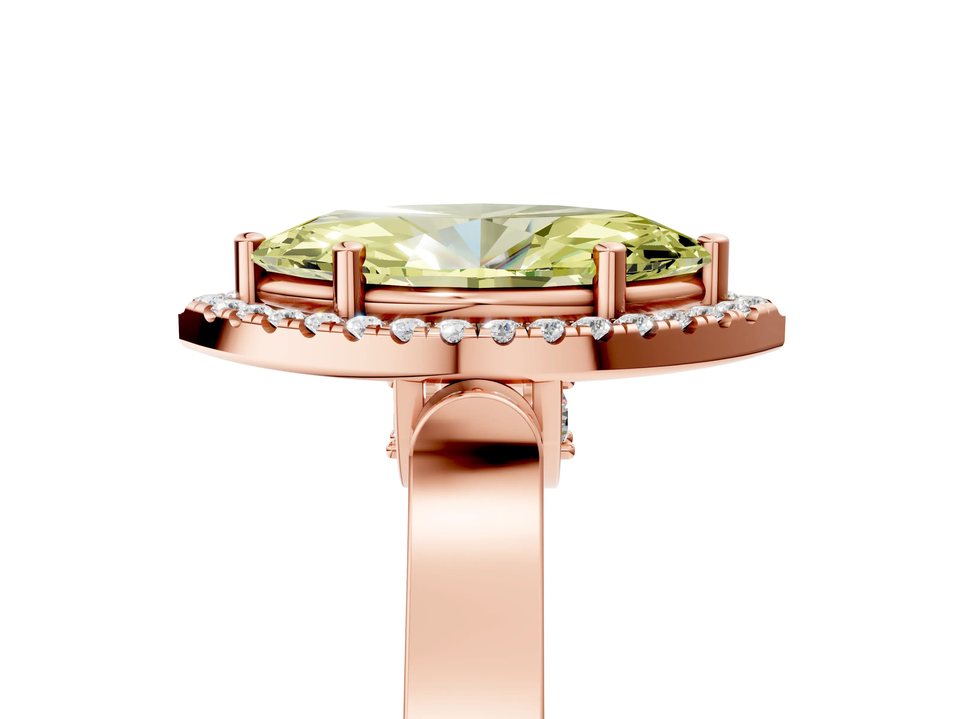 Rose gold Fancy Yellow Marquise Cut Halo Round Diamond Twist Band with Four-Prong Setting_5