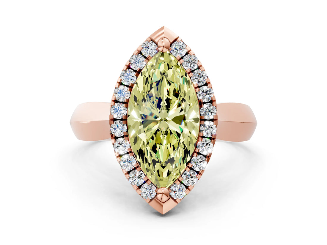 Rose gold Fancy Yellow Marquise  Cut Halo Solitaire Engagement Ring with Square Band and Four-Prong Setting_66
