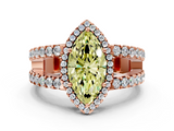 Rose gold Fancy Yellow Marquise  Cut Halo Split Shank Diamond Ring with Four-Prong Setting