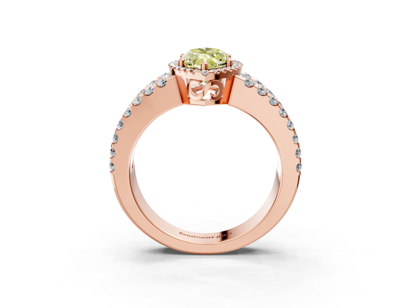 Rose gold Fancy Yellow Marquise  Cut Halo Split Shank Diamond Ring with Four-Prong Setting