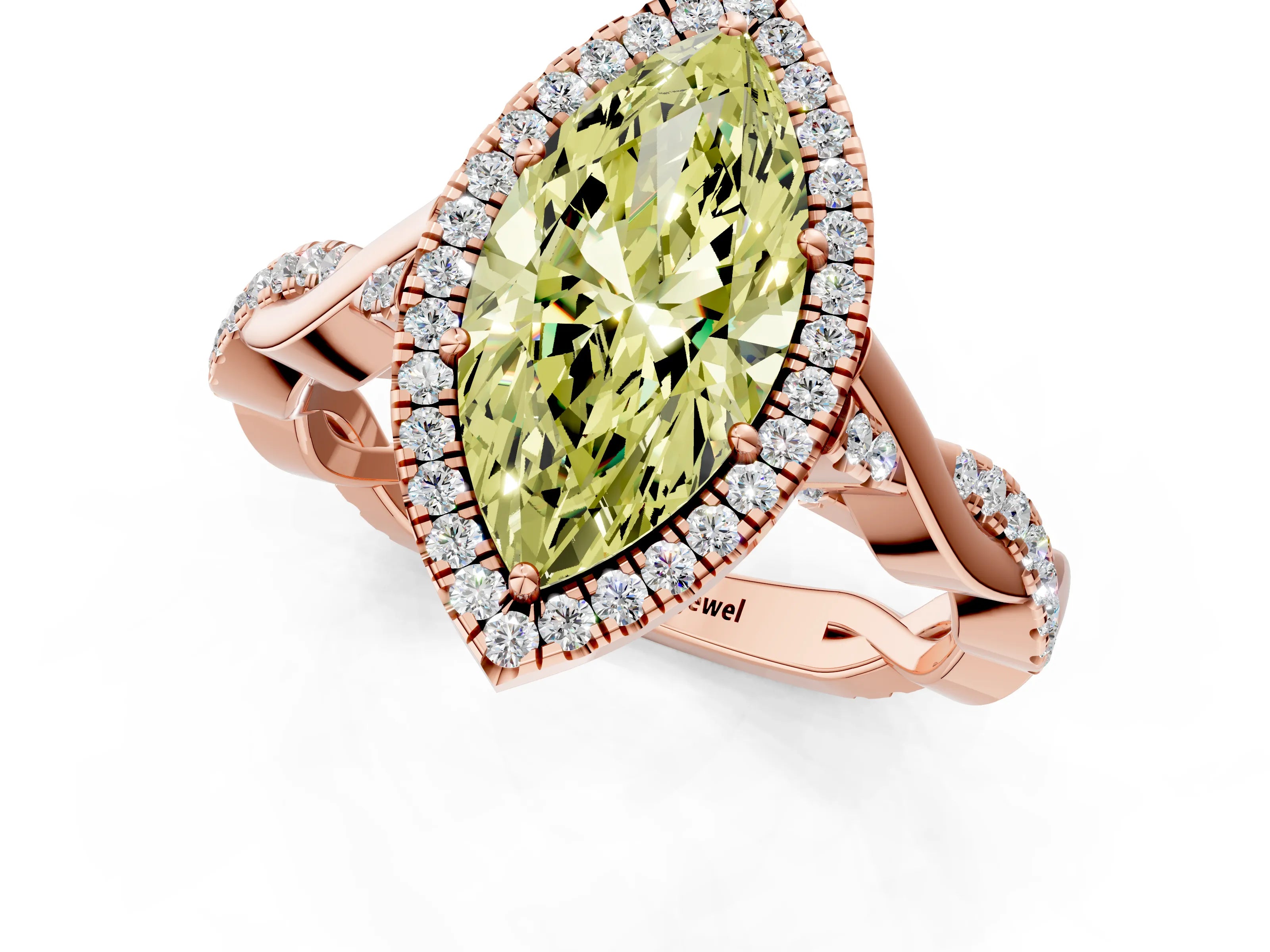 Rose gold Fancy Yellow Marquise Cut Halo Twist Band with Four-Prong Setting_1