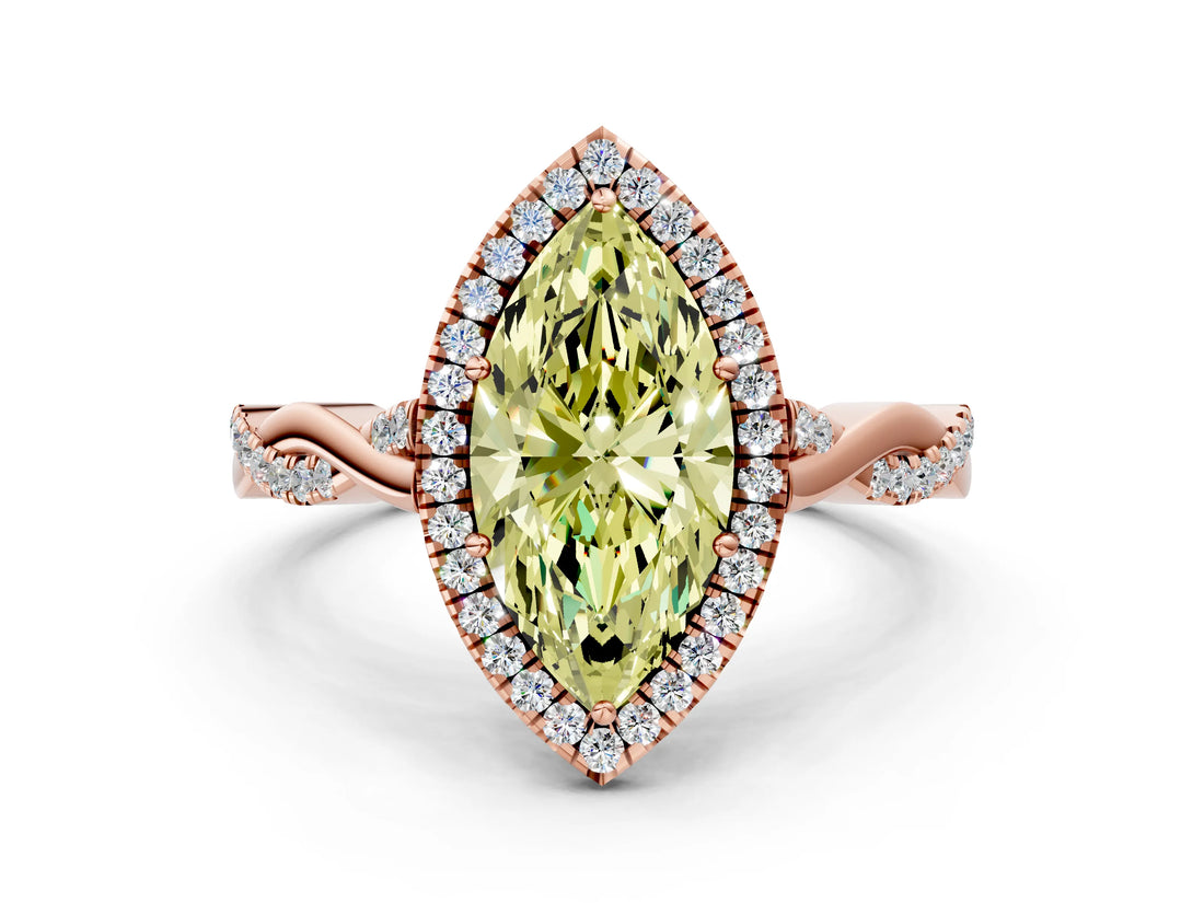 Rose gold Fancy Yellow Marquise Cut Halo Twist Band with Four-Prong Setting_12
