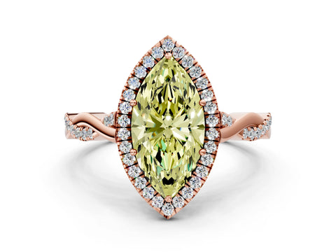 Rose gold Fancy Yellow Marquise Cut Halo Twist Band with Four-Prong Setting_12