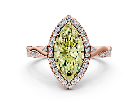 Rose gold Fancy Yellow Marquise Cut Halo Twist Band with Four-Prong Setting
