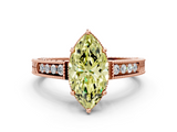 Rose gold Fancy Yellow Marquise  Cut Milgrain Channel Set Engagement Ring with Solitaire Prong Setting
