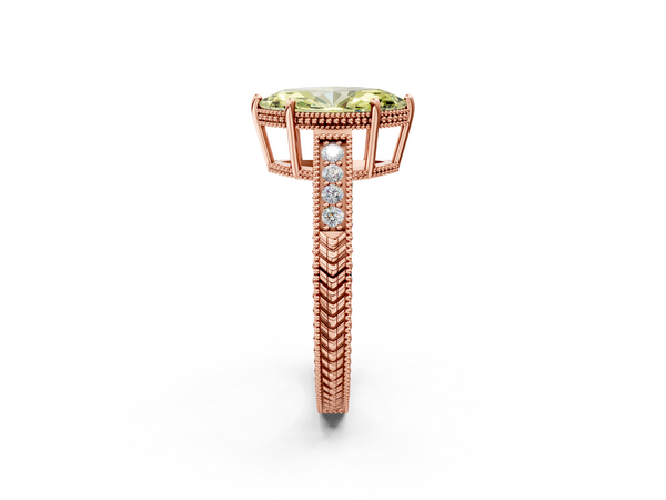 Rose gold Fancy Yellow Marquise Cut Diamond Engagement Ring with Milgrain Channel Set Band and Prong Setting