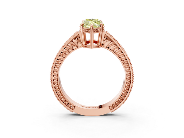 Rose gold Fancy Yellow Marquise Cut Diamond Engagement Ring with Milgrain Channel Set Band and Prong Setting