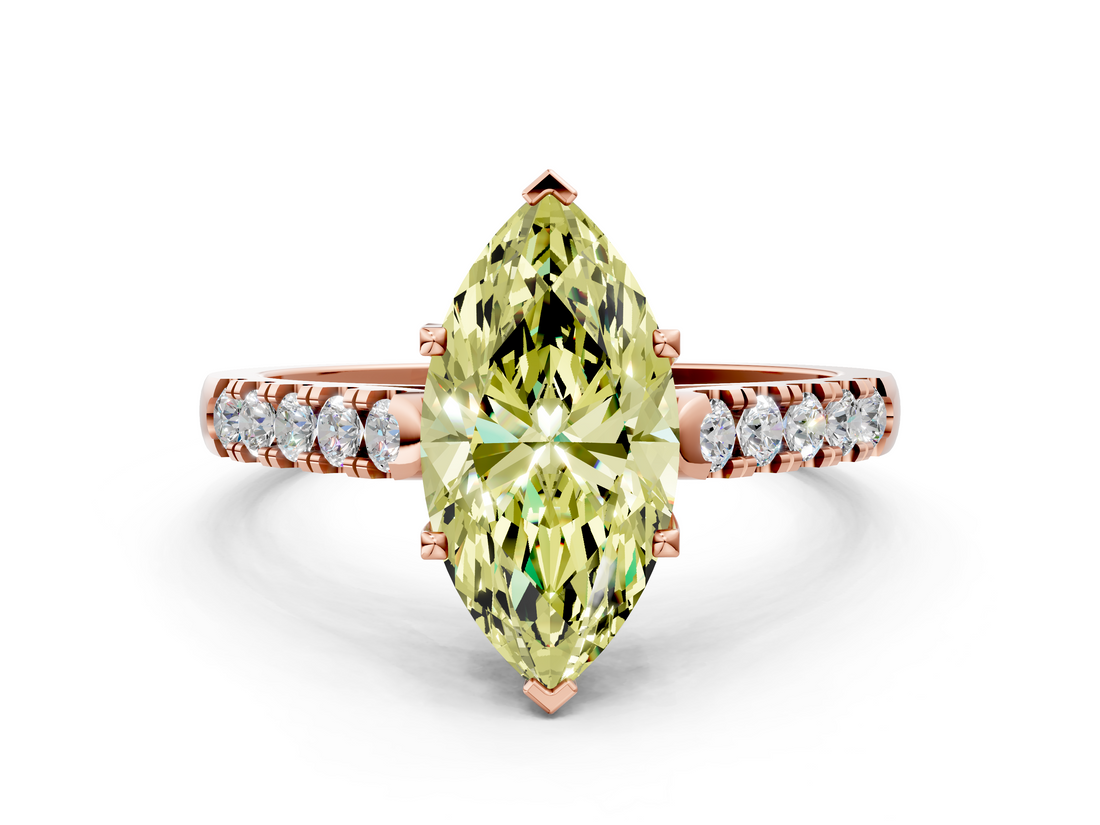 Rose gold Fancy Yellow Marquise  Cut Pavé Band Solitaire Ring with Four-Prong Setting