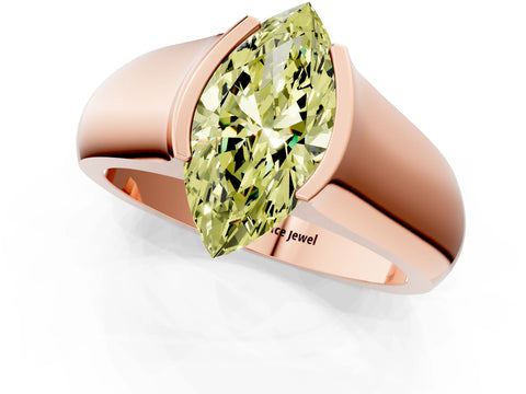 Rose gold Fancy Yellow Marquise Cut Solitaire Bezel Set Diamond Ring with Wide Band_1
