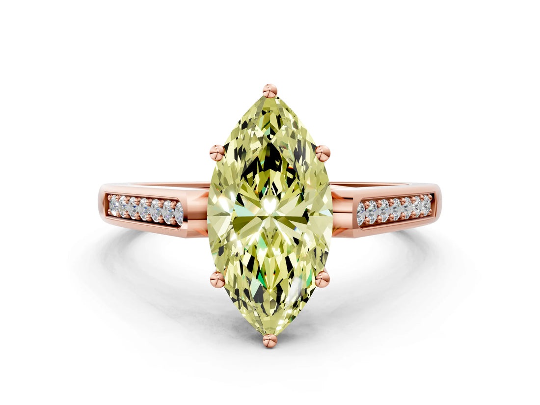 Rose gold Fancy Yellow Marquise Cut Solitaire Cathedral Diamond Engagement Ring with Channel-Set Band and Four-Prong Setting_3