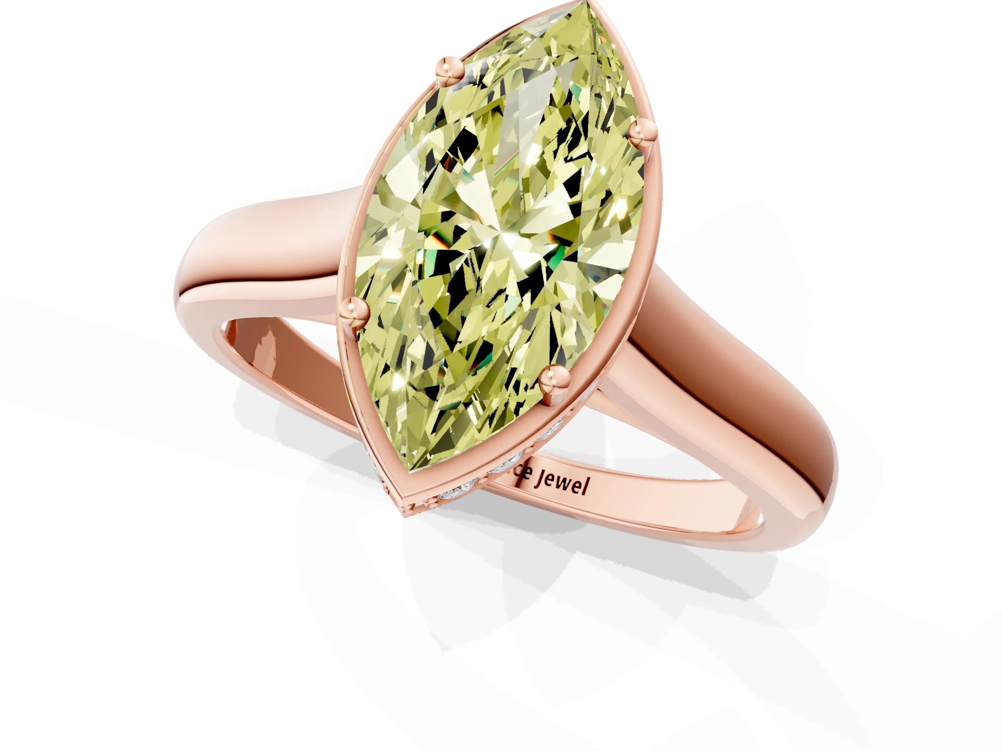 Rose gold Fancy Yellow Marquise Cut Solitaire Diamond Engagement Ring with Four-Prong Setting and Tapered Band_1