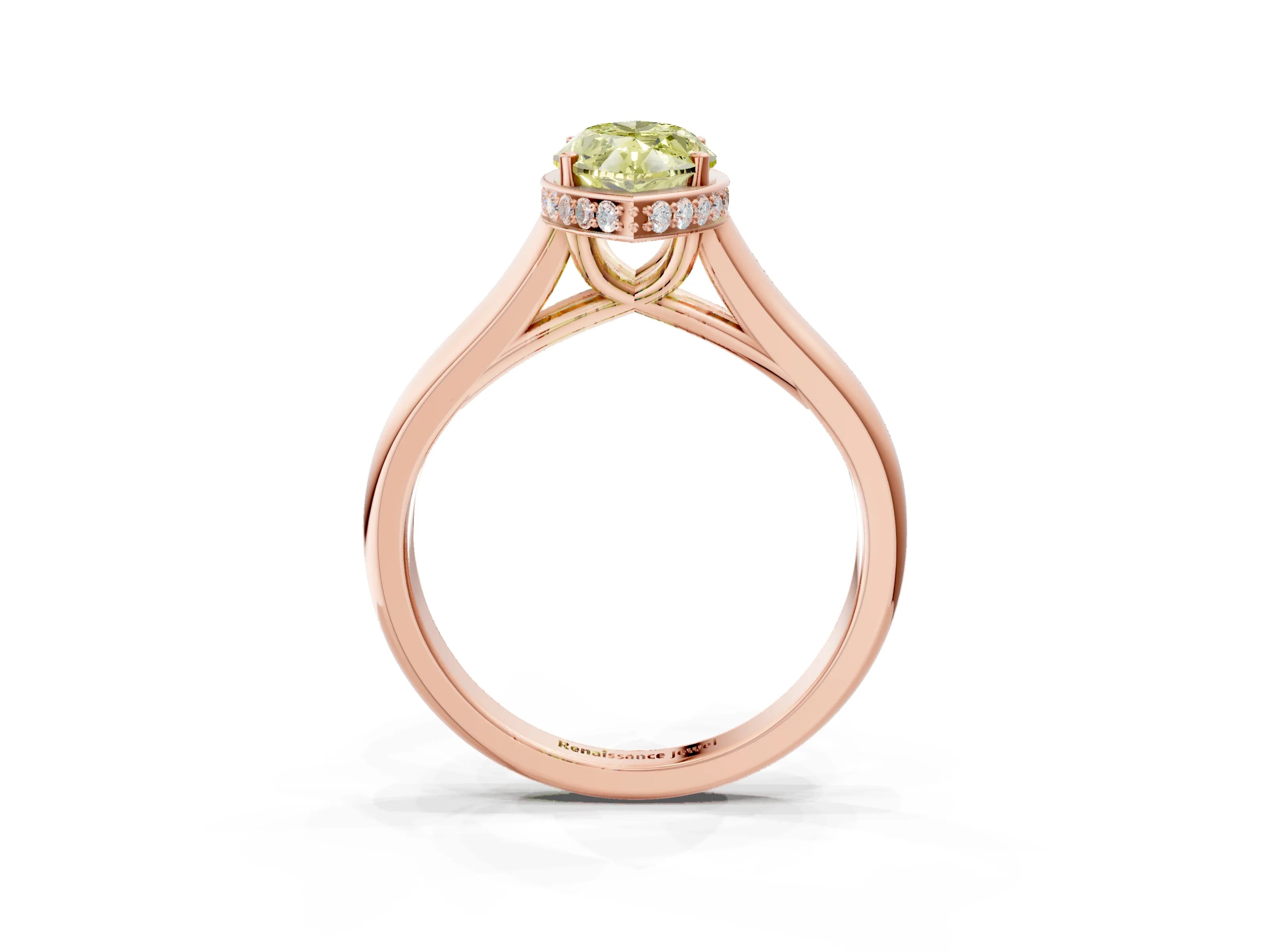 Rose gold Fancy Yellow Marquise Cut Solitaire Diamond Engagement Ring with Four-Prong Setting and Tapered Band_3