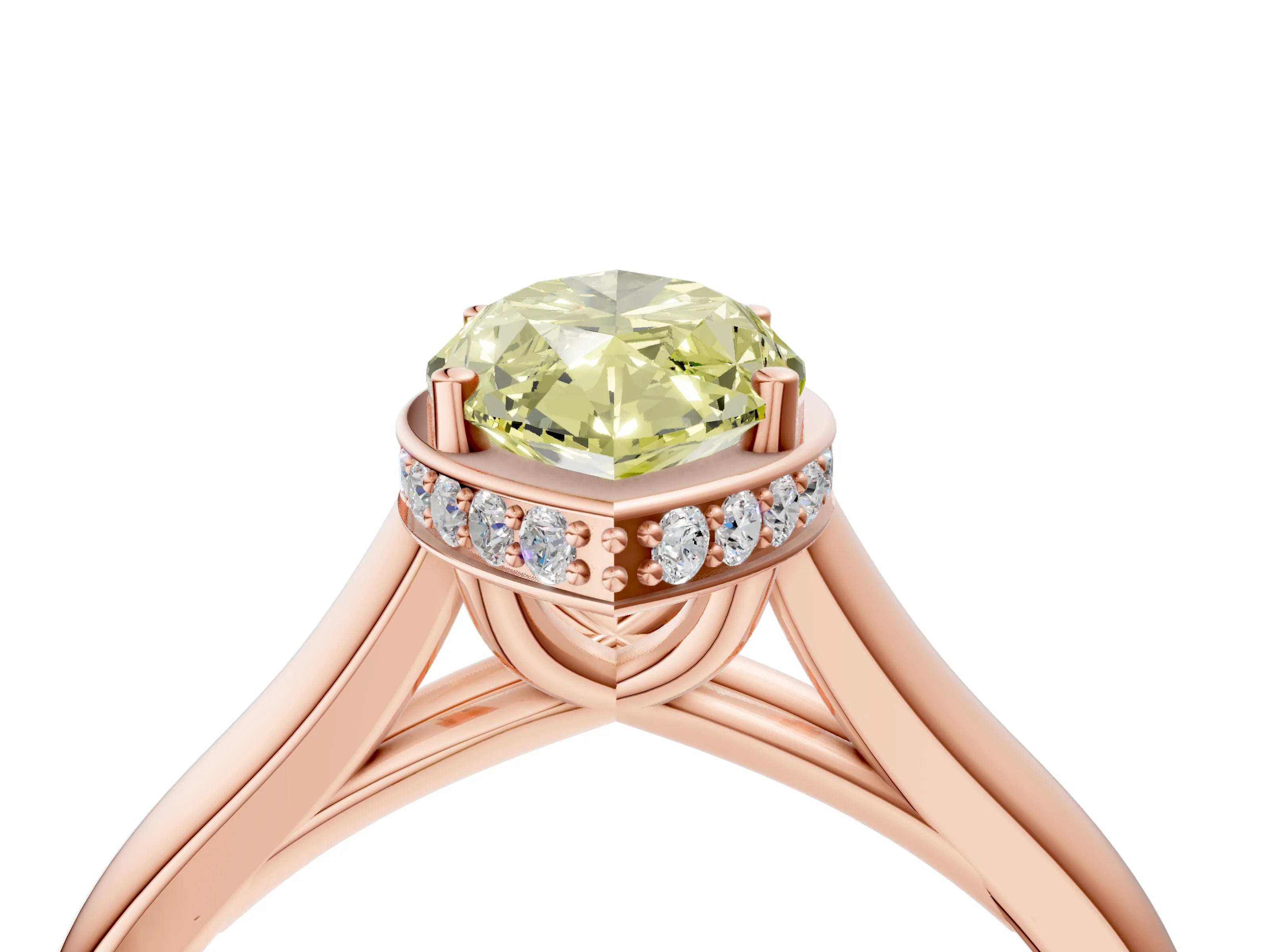 Rose gold Fancy Yellow Marquise Cut Solitaire Diamond Engagement Ring with Four-Prong Setting and Tapered Band_4