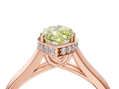 Rose gold Fancy Yellow Marquise Cut Solitaire Diamond Engagement Ring with Four-Prong Setting and Tapered Band_4