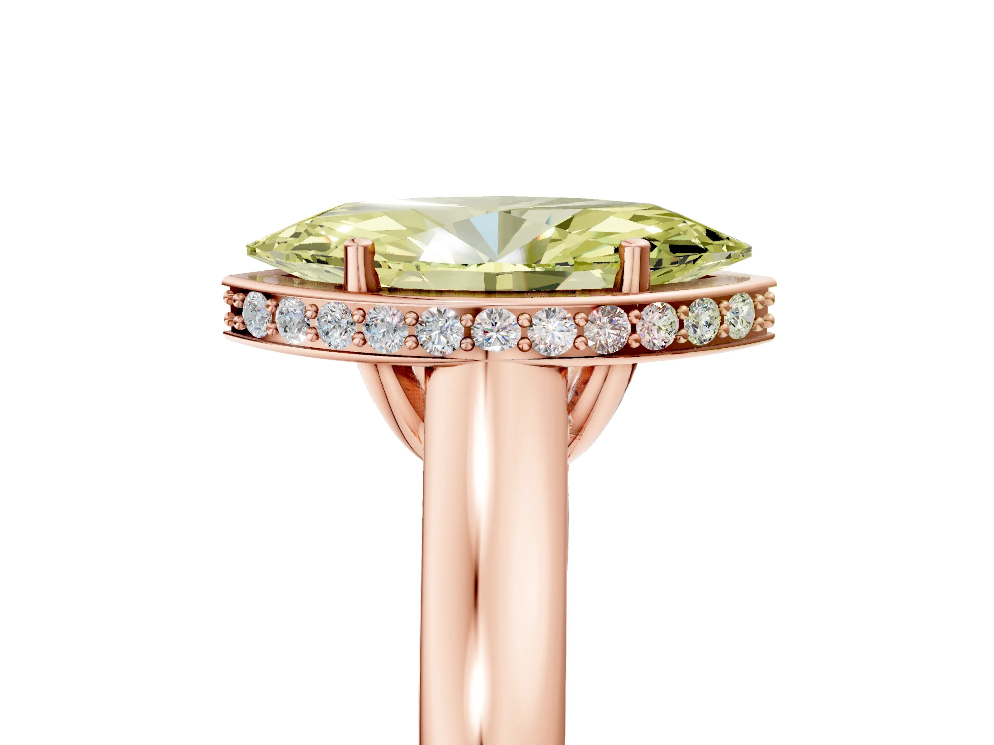Rose gold Fancy Yellow Marquise Cut Solitaire Diamond Engagement Ring with Four-Prong Setting and Tapered Band_5