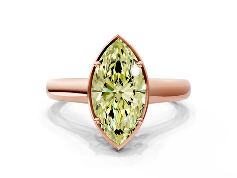 Rose gold Fancy Yellow Marquise Cut Solitaire Diamond Engagement Ring with Four-Prong Setting and Tapered Band