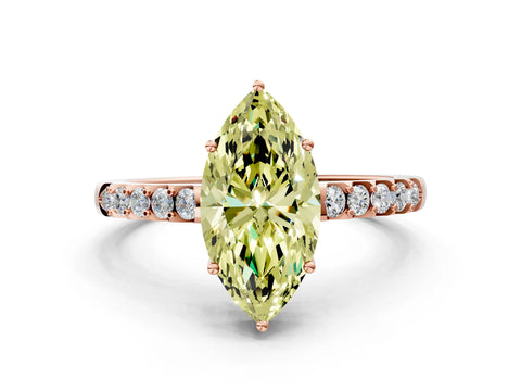 Rose gold Fancy Yellow Marquise Cut Solitaire Diamond Engagement Ring with Pavé Band and Six-Prong Setting_12