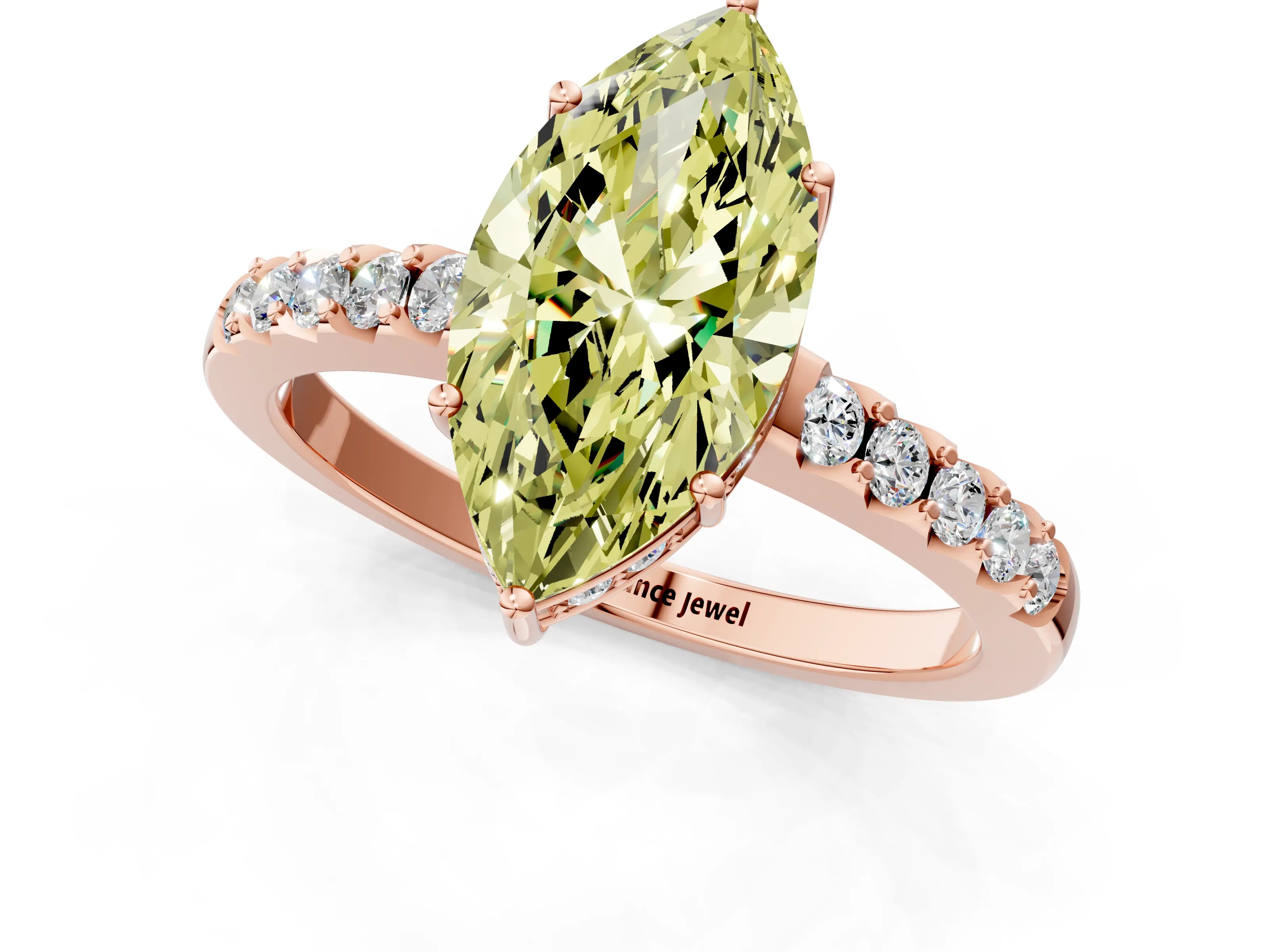 Rose gold Fancy Yellow Marquise Cut Solitaire Diamond Engagement Ring with Pavé Band and Six-Prong Setting_13