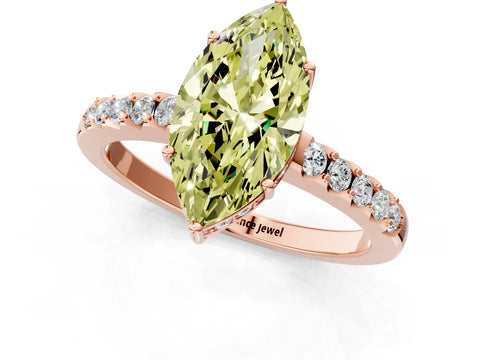 Rose gold Fancy Yellow Marquise Cut Solitaire Diamond Engagement Ring with Pavé Band and Six-Prong Setting_13
