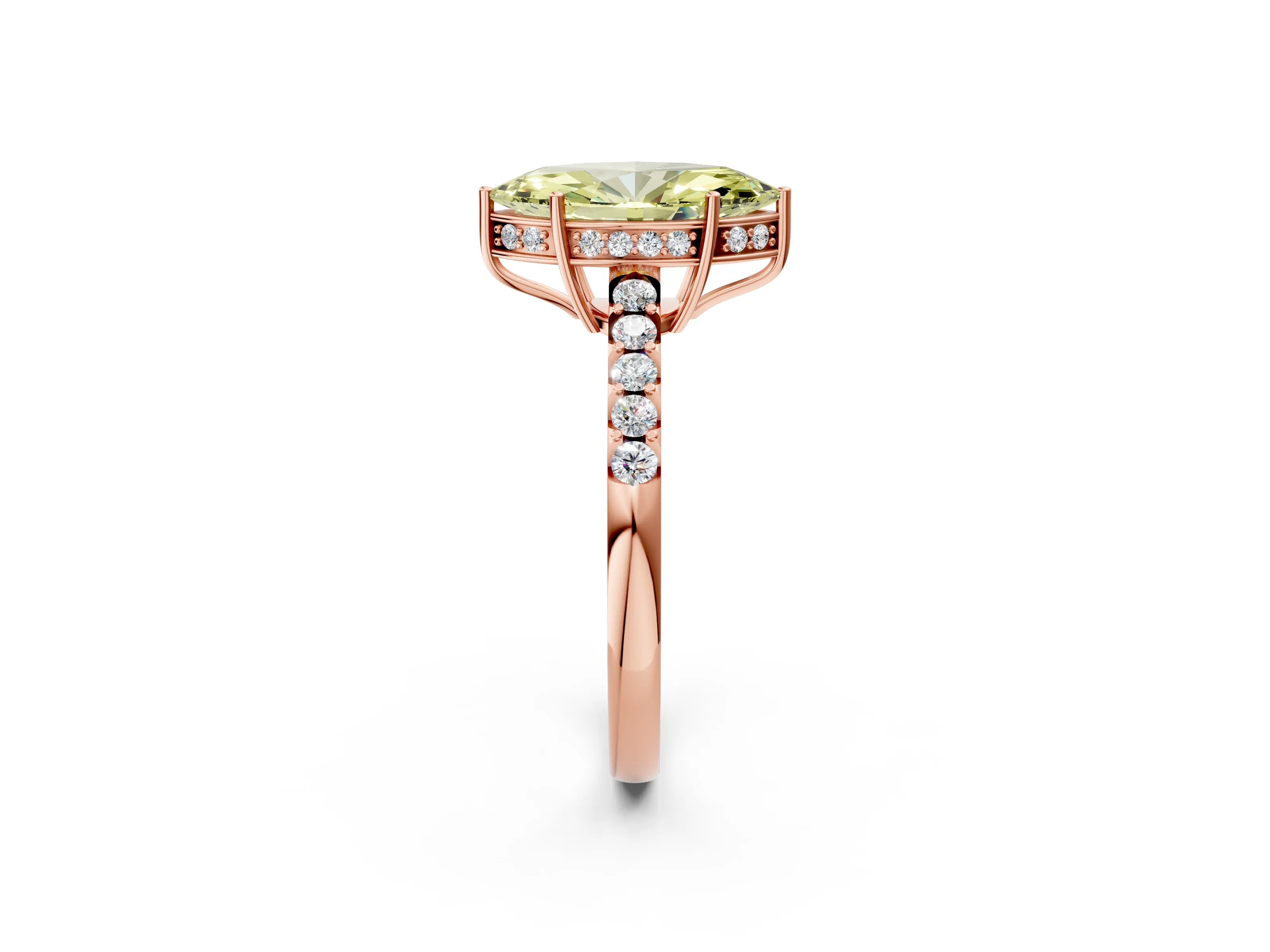 Rose gold Fancy Yellow Marquise Cut Solitaire Diamond Engagement Ring with Pavé Band and Six-Prong Setting_14
