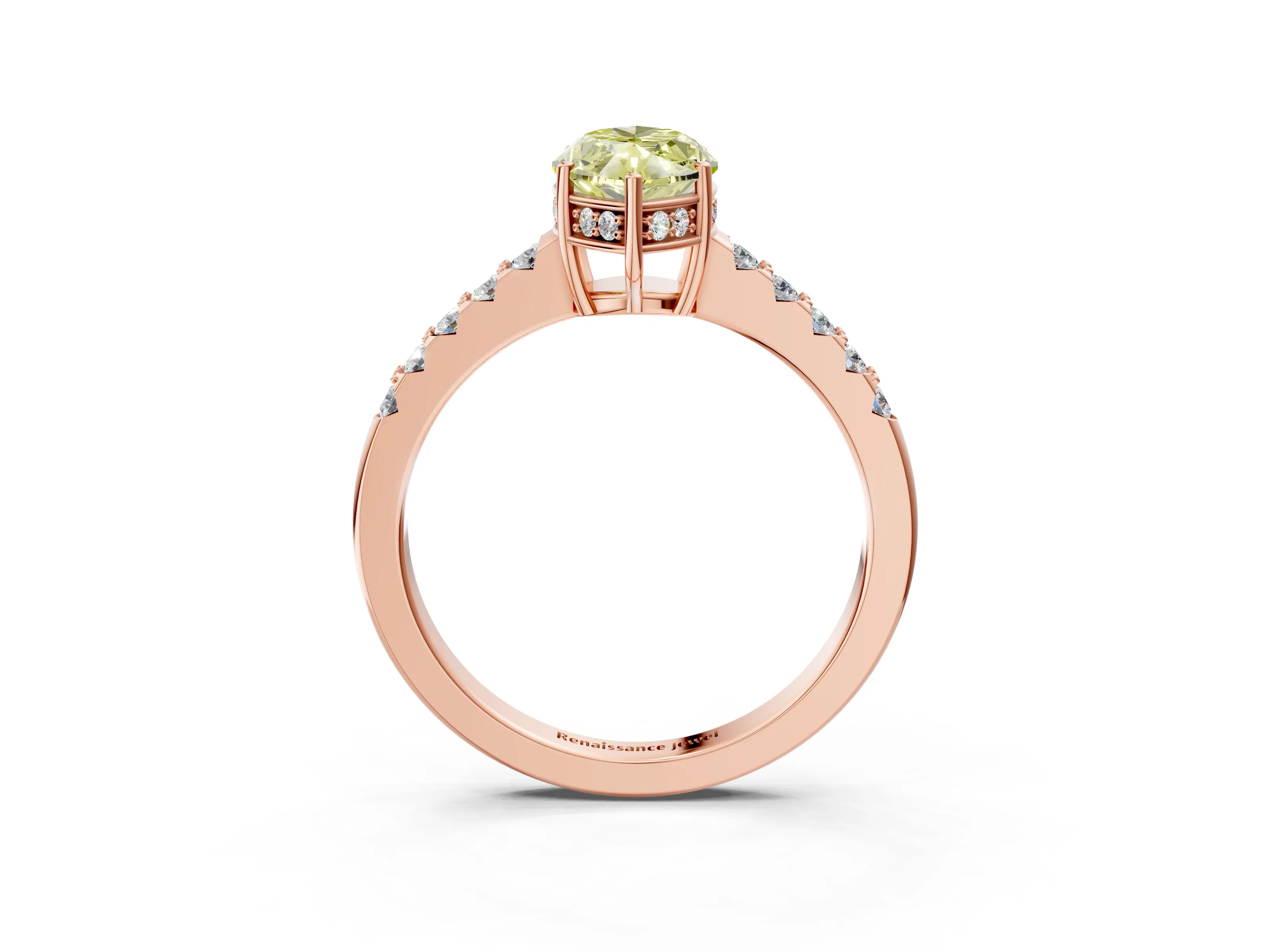 Rose gold Fancy Yellow Marquise Cut Solitaire Diamond Engagement Ring with Pavé Band and Six-Prong Setting_15
