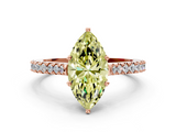 Rose gold Fancy Yellow Marquise  Cut Solitaire Diamond Engagement Ring with Pave Band and Four-Prong Setting