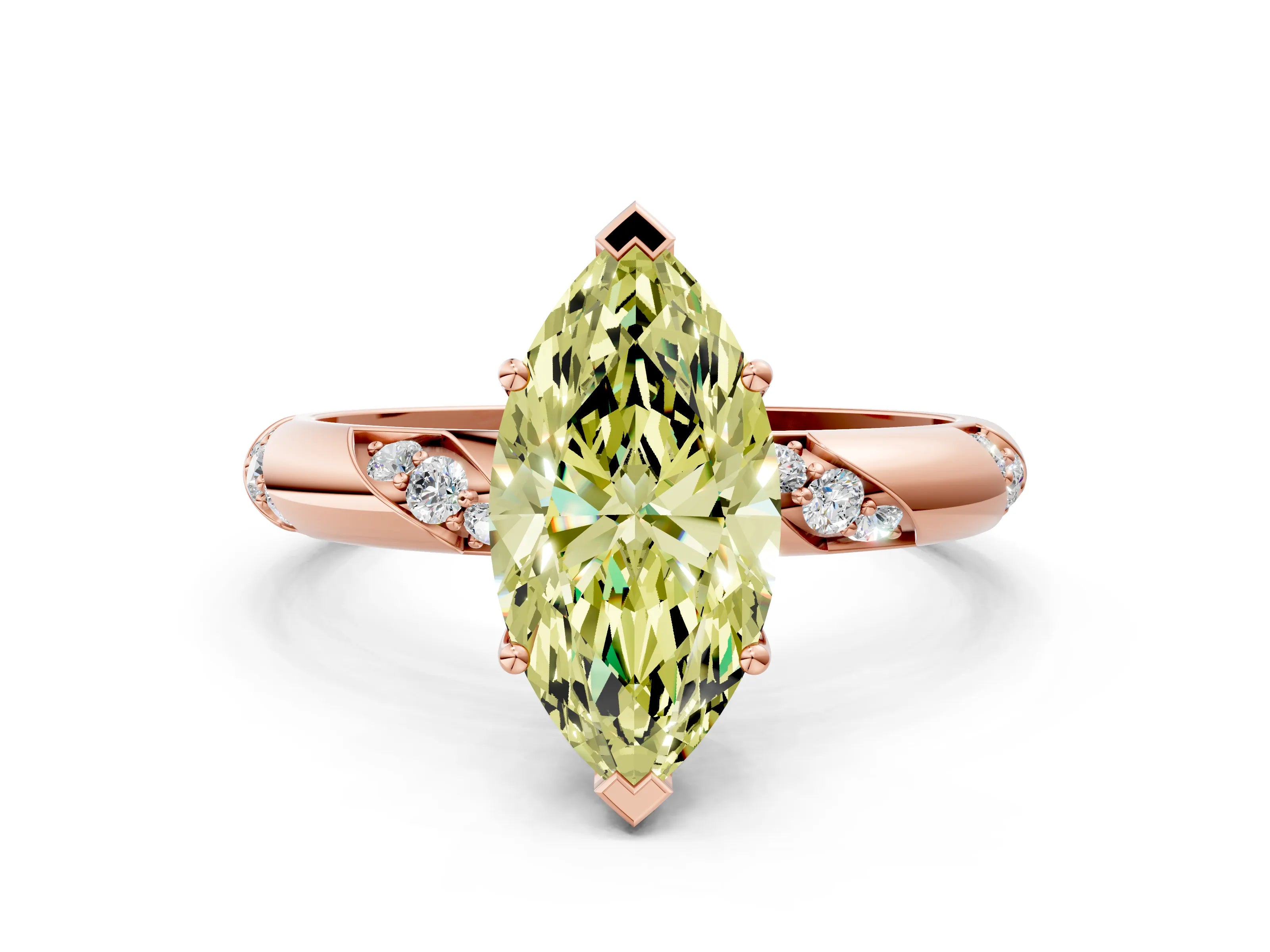 Rose gold Fancy Yellow Marquise Cut Solitaire Diamond Engagement Ring with Twisted Pave Band and Four-Prong Setting_3