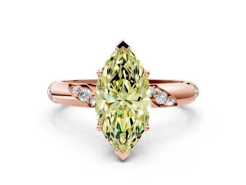Rose gold Fancy Yellow Marquise Cut Solitaire Diamond Engagement Ring with Twisted Pave Band and Four-Prong Setting_3