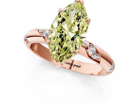 Rose gold Fancy Yellow Marquise Cut Solitaire Diamond Engagement Ring with Twisted Pave Band and Four-Prong Setting_4