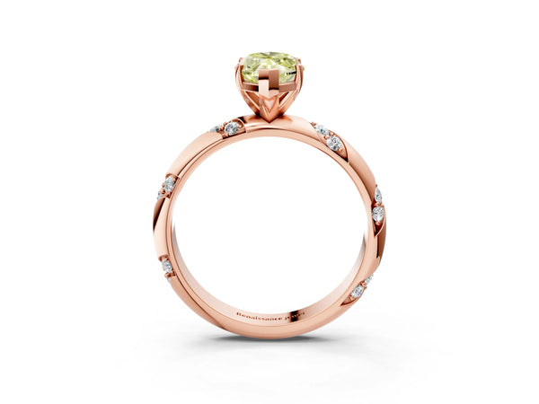 Rose gold Fancy Yellow Marquise Cut Solitaire Diamond Engagement Ring with Twisted Pave Band and Four-Prong Setting