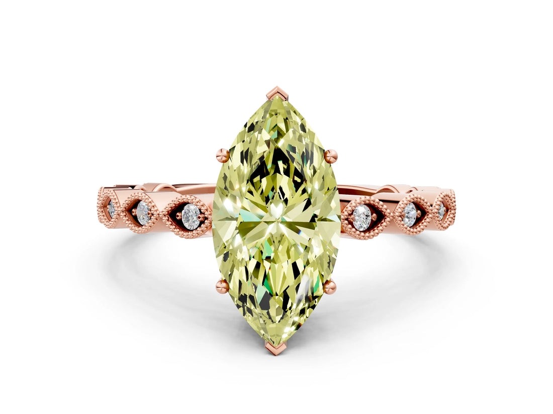 Rose gold Fancy Yellow Marquise Cut Solitaire Diamond Ring with Infinity Twist Band and Four-Prong Setting_24