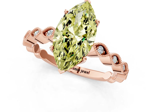 Rose gold Fancy Yellow Marquise Cut Solitaire Diamond Ring with Infinity Twist Band and Four-Prong Setting