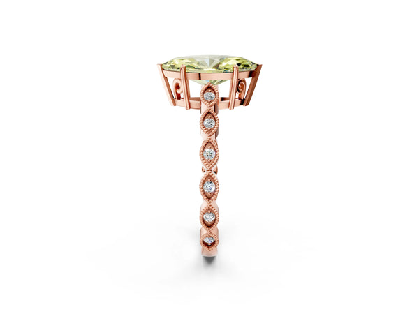Rose gold Fancy Yellow Marquise Cut Solitaire Diamond Ring with Infinity Twist Band and Four-Prong Setting
