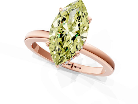 Rose gold Fancy Yellow Marquise Cut Solitaire Diamond Ring with Prong Setting and Plain Band_1
