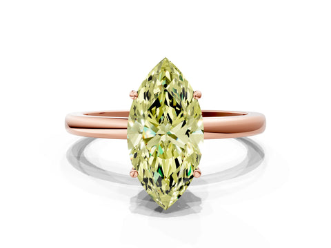 Rose gold Fancy Yellow Marquise Cut Solitaire Diamond Ring with Prong Setting and Plain Band