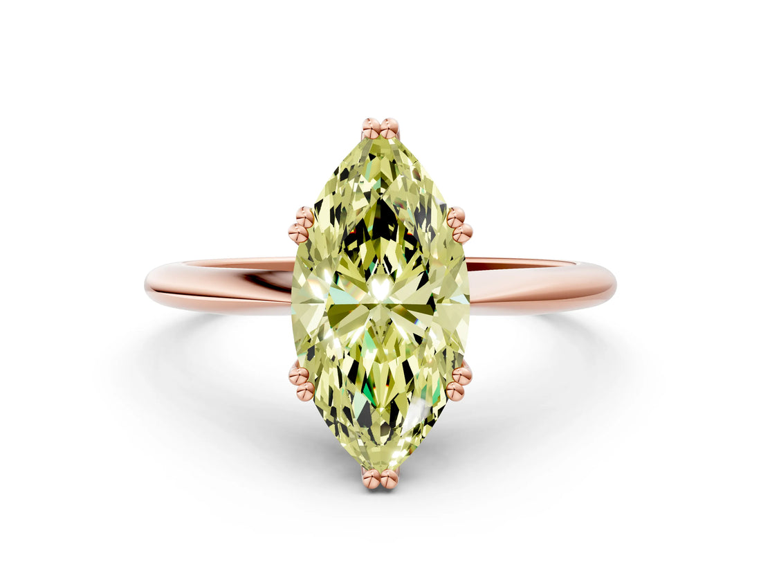 Rose gold Fancy Yellow Marquise Cut Solitaire Diamond Ring with Six-Prong Setting and Classic Band_12