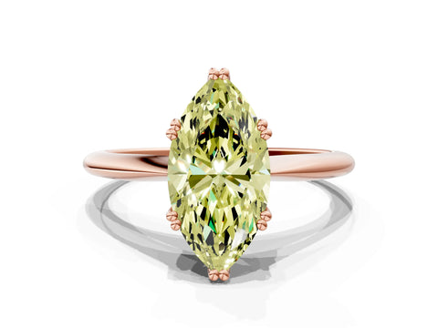 Rose gold Fancy Yellow Marquise Cut Solitaire Diamond Ring with Six-Prong Setting and Classic Band