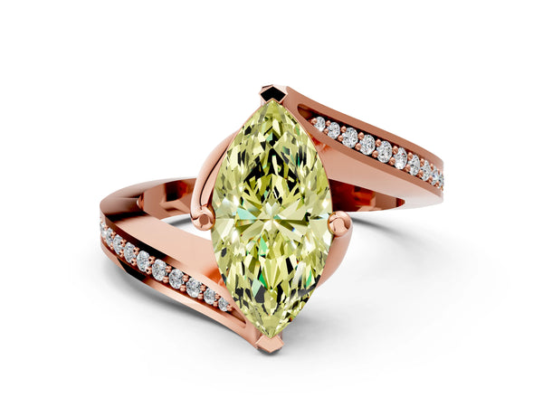 Rose gold Fancy Yellow Marquise Cut Solitaire Diamond Twist Band with Pavé Setting and Four-Prong Setting