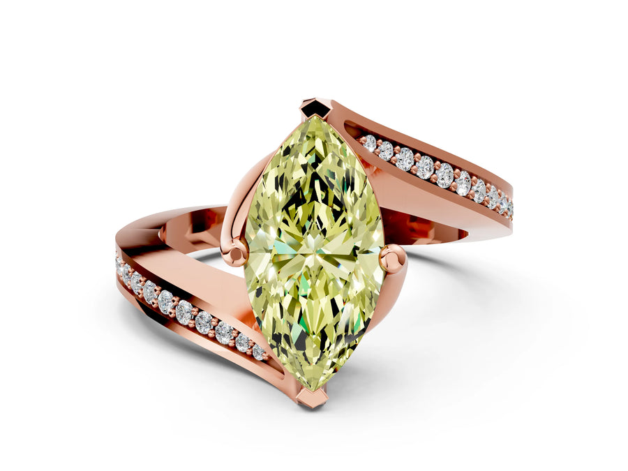 Rose gold Fancy Yellow Marquise Cut Solitaire Diamond Twist Band with Pavé Setting and Four-Prong Setting